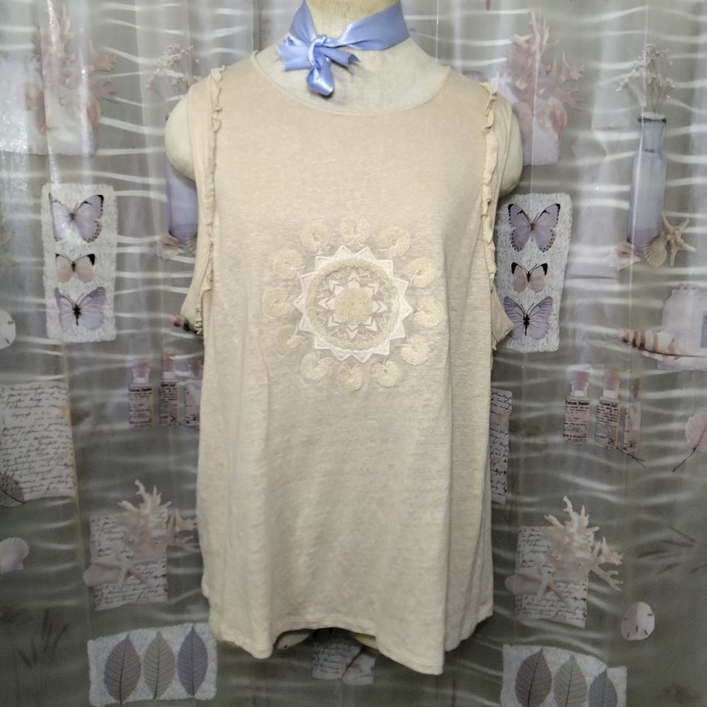 Sundance Sleeveless Cream Floral Medallion Embroidery Linen Tank Top XL - Picture 9 of 14